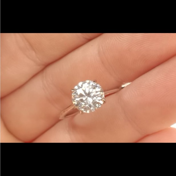 Moissanite (Rnd 6 mm) Solitaire Ring in Platinum Over Sterling Silver (Size 6.0) - Picture 4 of 6